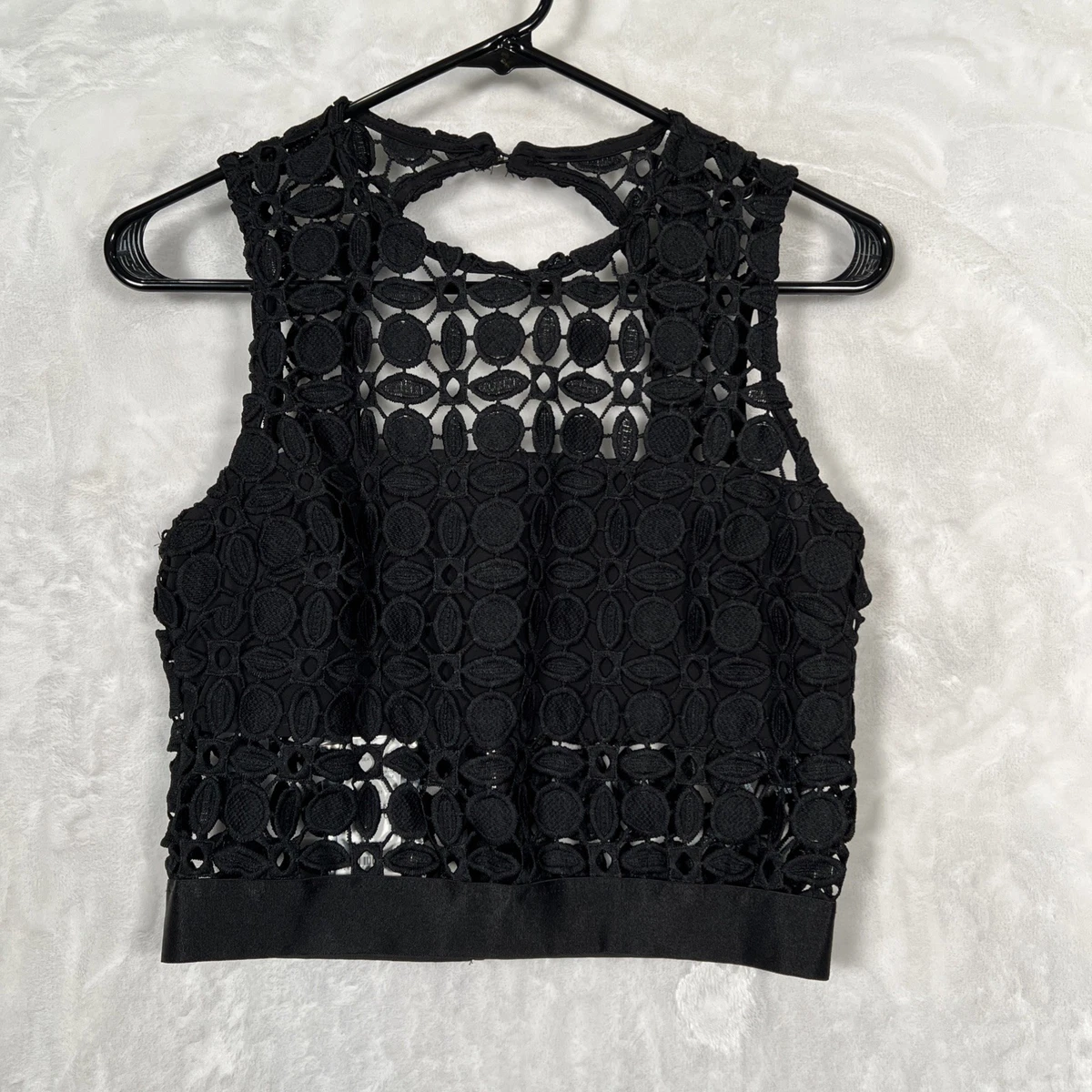 Blouse Dentelle Bebe Noire Avec Perles - Taille M Manches Courtes, Occasion Très Bon état