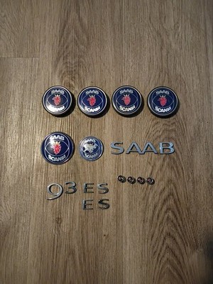 Saab Scania Complete Car Emblem Badge Set of 4 Vintage and Val Stem Caps Set.