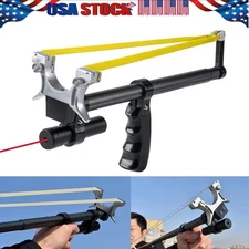 Black Outdoor Telescopic Slingshot with Red Laser Aim Hunting Slingshot Catapult