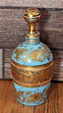 Antique Moser Turquoise Blue Opaline Guilded Perfume Bottle with Stopper