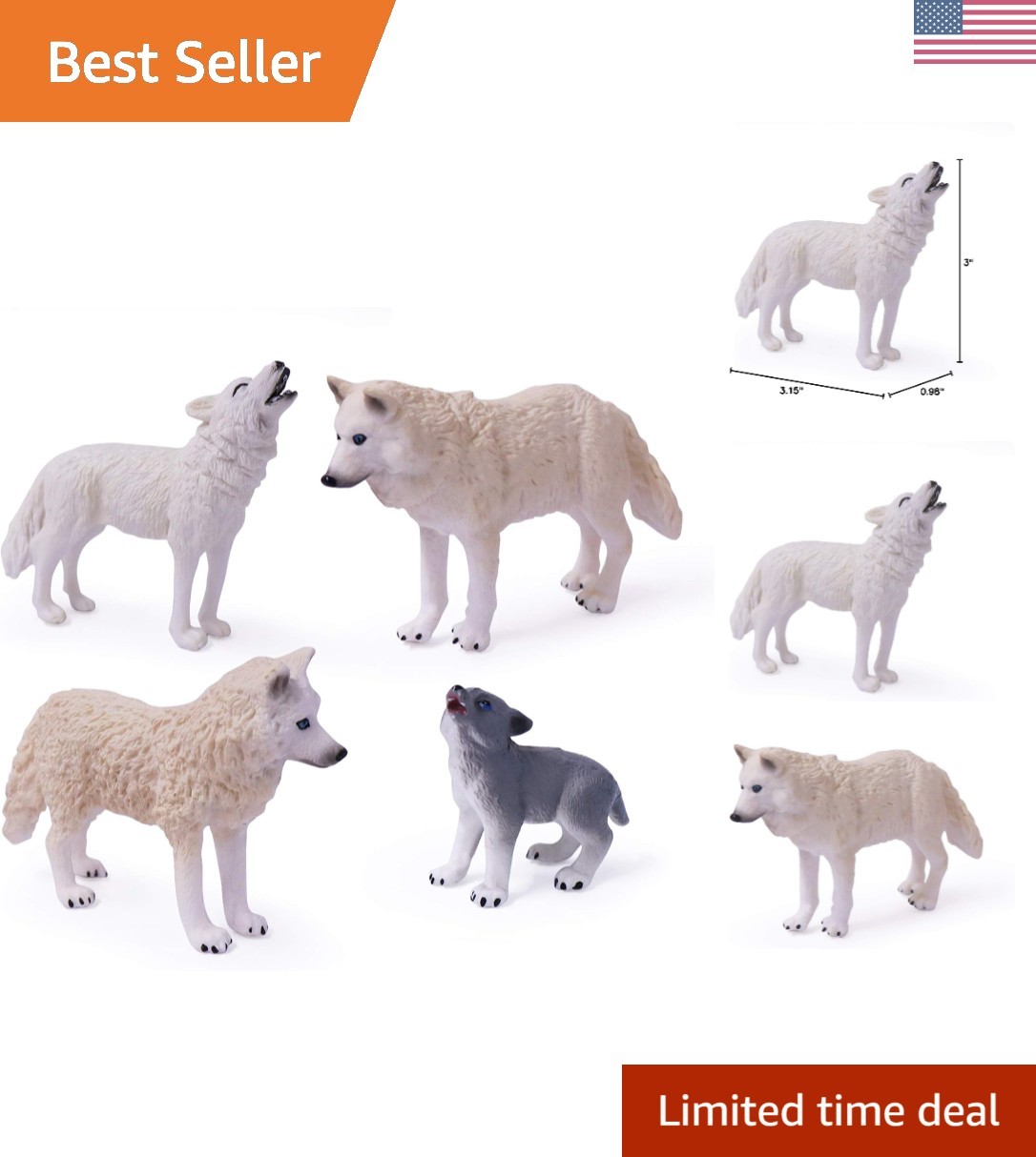 4pcs Wolf Toy Figurines Set Arctic Wolf Animal Figures White Wolf Family Cake...