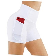 High Waist Yoga Shorts for Women's Tummy Control Fitness Athletic Medium White