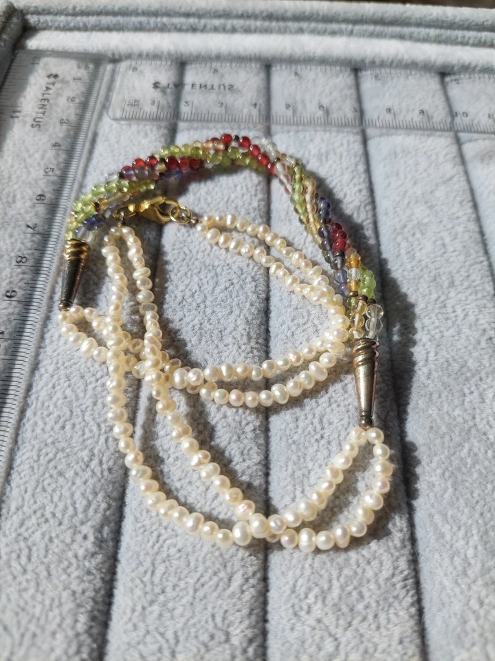 Wunderschöne Vintage echte Perlen Halskette + Peridot, Granat unsw. 🤍❤️💚✨️ - Bild 3 von 4