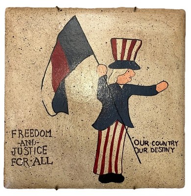 Vintage 8.5  Italian Hand Painted Ceramic Tile Retro Patriotic Cerdemus Wall Art
