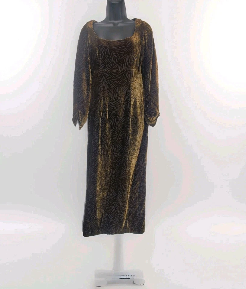 复古天鹅绒 Glam Maxi 礼服绿色人造丝丝绸美国制造 Renfair 浪漫  — 第 2/4 张图片