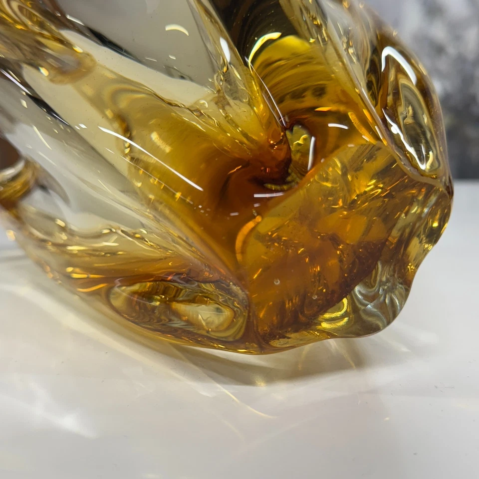 1960s - 1970s Freeform Honey Amber Art Glass Vase - RETRO Vintage Murano/Japan - image 4 of 4