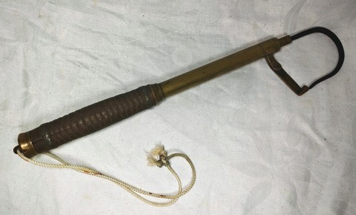 Antique Brass Telescopic Fishing Gaff Boat Hook Leather Handle Maritime