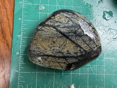  Natural Picasso Jasper Pattern Stone   Black & Tan Veining | Smooth River Rock