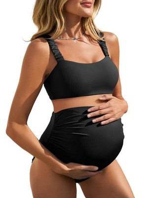 Summer Mae Ribbed Maternity Bikini Swimsuit Women High Waisted size 6-8