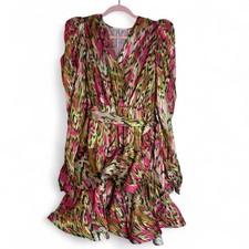 River Pink & Green Retro Tiered Ruffle Mini Dress Womens Size Medium