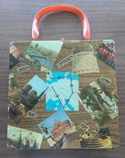 Vintage Wood Box Purse Decoupage Lucite Handle Rectangular Travel Pictures