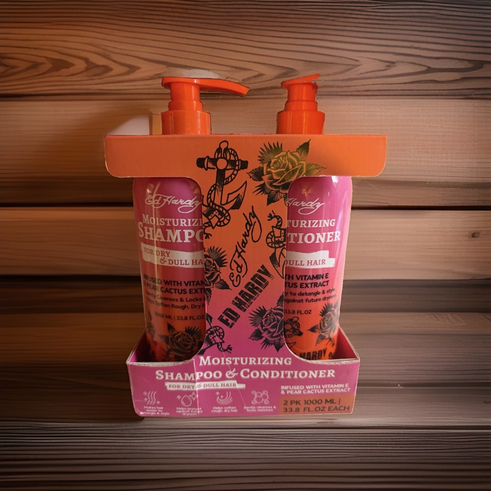 Ed Hardy Moisturizing Shampoo & Conditioner Set, Vitamin E, 2pk 33.8 fl oz