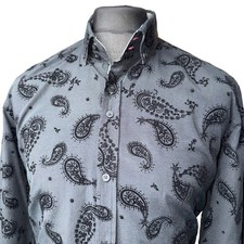 GUIDE LONDON Shirt Mens XL (44") Long Sleeve Black Flock Paisley Design