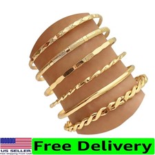 Stylish Gold Bangle Bracelet Set, Non-Tarnish - Trendy Minimalist Gift for Her