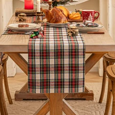 Red White Plaid Christmas Table Runner, Winter Holiday Table Runners 72 inches L
