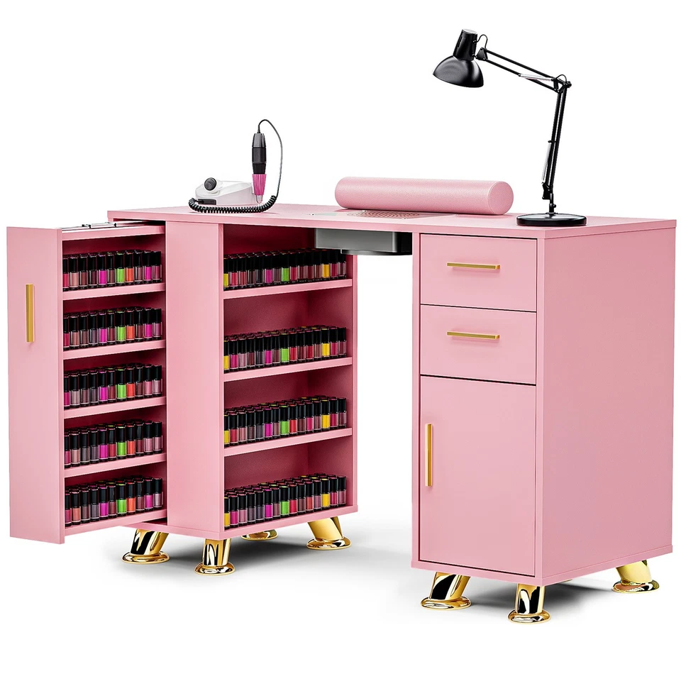 Manicure Table Nail Desk w/Dust Collector Dust Bags Wrist Rest 2 Drawers Cabinet - Image 2 of 4