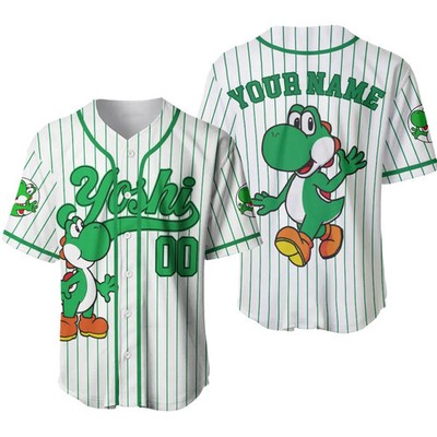 Custom Yoshi Baseball Jersey Personalized Mario Theme Birthday Gift Shirt