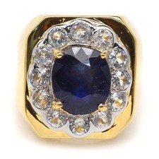 925 Sterling Silver 10 x 12 mm. Blue Sapphire  White Zircon Ring Size 9