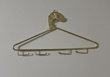 Vintage Solid Brass Greyhound Dog Head Belt Tie Hanger 5 Hook Closet Organizer