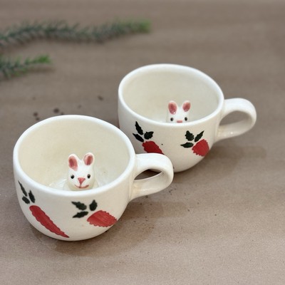 Handmade Bunny Inside Ceramic Mug   Cute Animal Tea Coffee Cup Gift