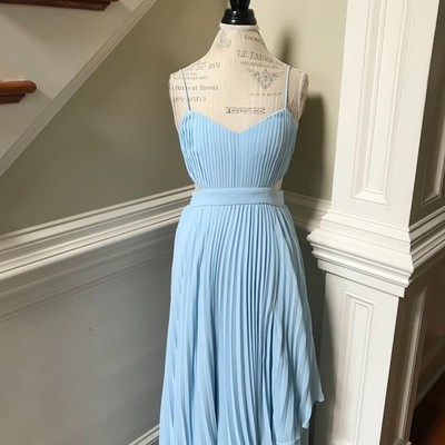 Fame and & Partners Pleated Maxi Dress Gown Womens 6 Blue Sleeveless Cut Out