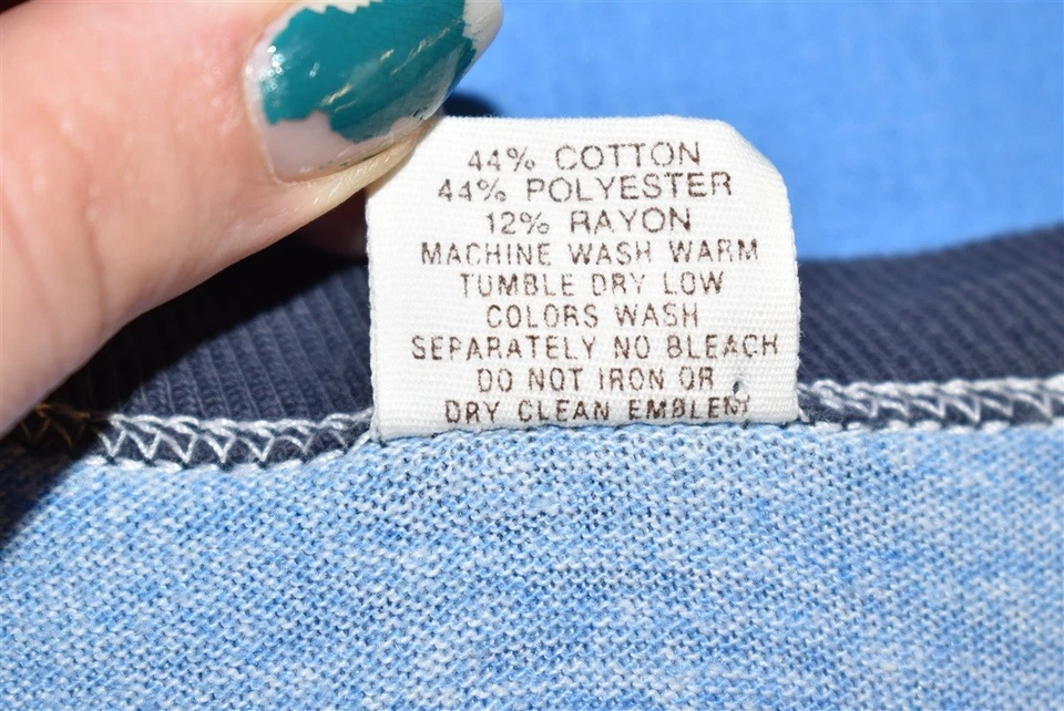 vintage 80s HOECHST FIBERS INDUSTRIES TRI BLEND BLUE HEATHERED RINGER t-shirt YL - Image 4 of 4