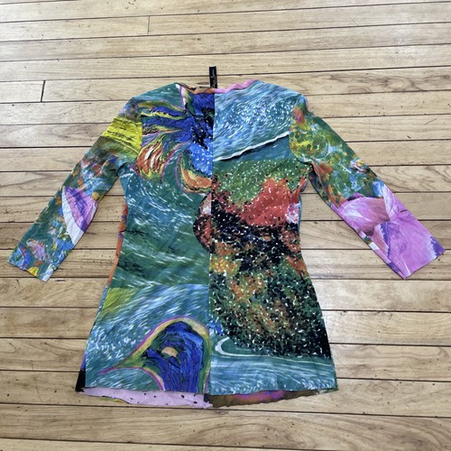 Elana Kattan Psychedelic Top Women L Abstract 3/4 Sleeve Scoop Mesh Hippie Rave - Picture 2 of 24