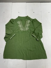 Shein Curve Solid Green V Neck Long Sleeve Blouse Womens Size 1XL