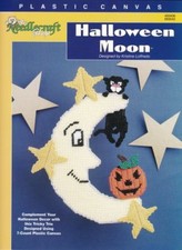 Halloween Moon Plastic Canvas Black Cat Pumpkin Stars Wall Decor Pattern RARE