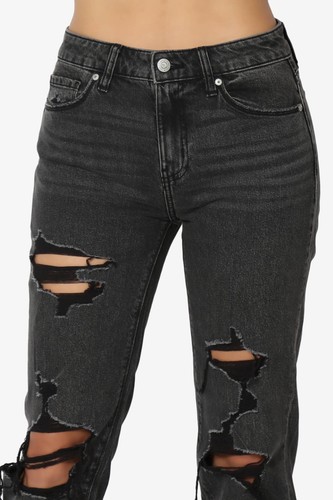 TheMogan Distressed Ripped Destroyed Shredded Mid Rise Ankle Girlfriend Jeans - Picture 35 of 37