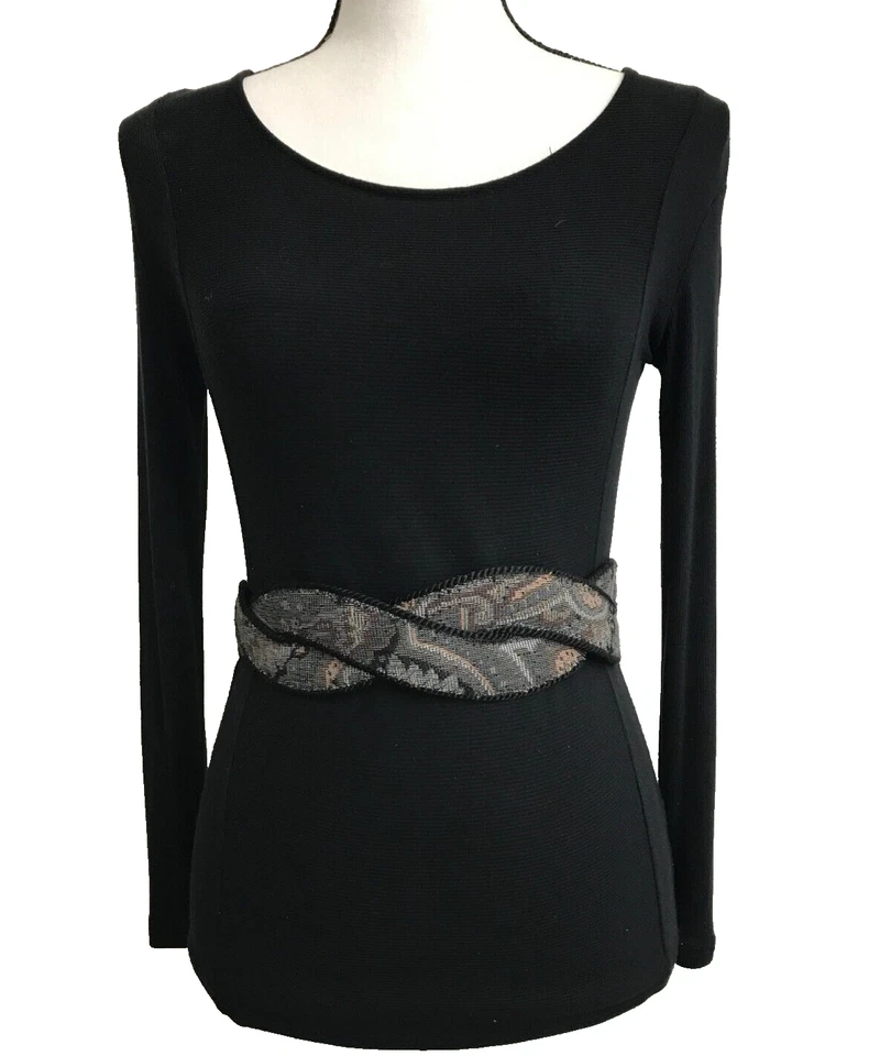 Cinto Ann Taylor XS-S Preto Cinza Marrom Antigo Floral Tapeçaria Redemoinho Largo Clássico - Imagem 2 de 4