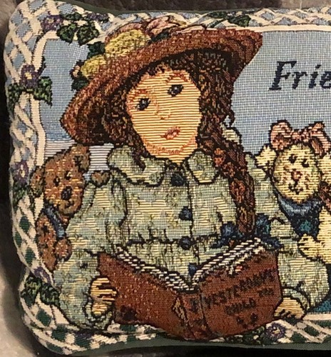 Friendship Blooms Decorative Accent Pillow Tapestry Lumbar Girl Reading - Picture 2 of 4