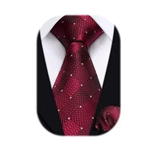  Ties for Men Silk Extra Long Tie and Pocket Square Classic X-Large C1-red 1
