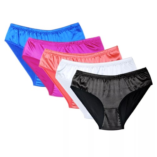 Womens Satin Knickers 5 Pack Soft Silky Briefs Ladies Underwear UK 8–24 - Picture 8 of 14