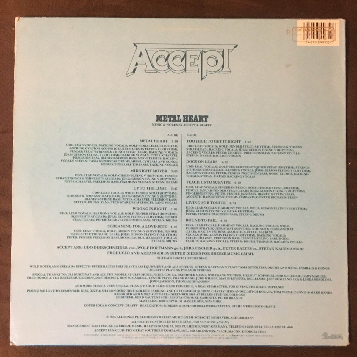 ACCEPT Metal Heart - 1985 First Press Portrait PROMO LP