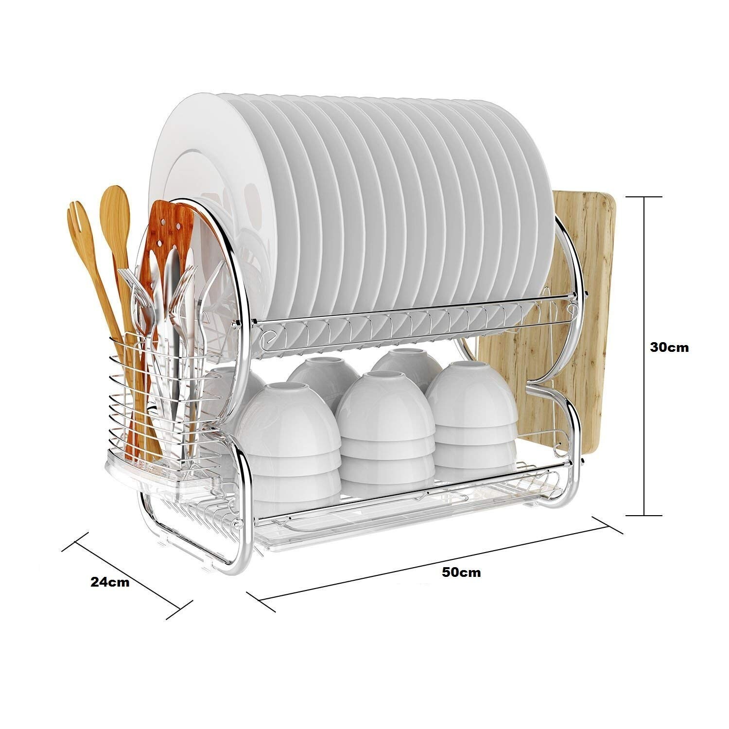 2 Tier Dish Drainer Rack with Drip Tray Kitchen Sink Drying Rack ...