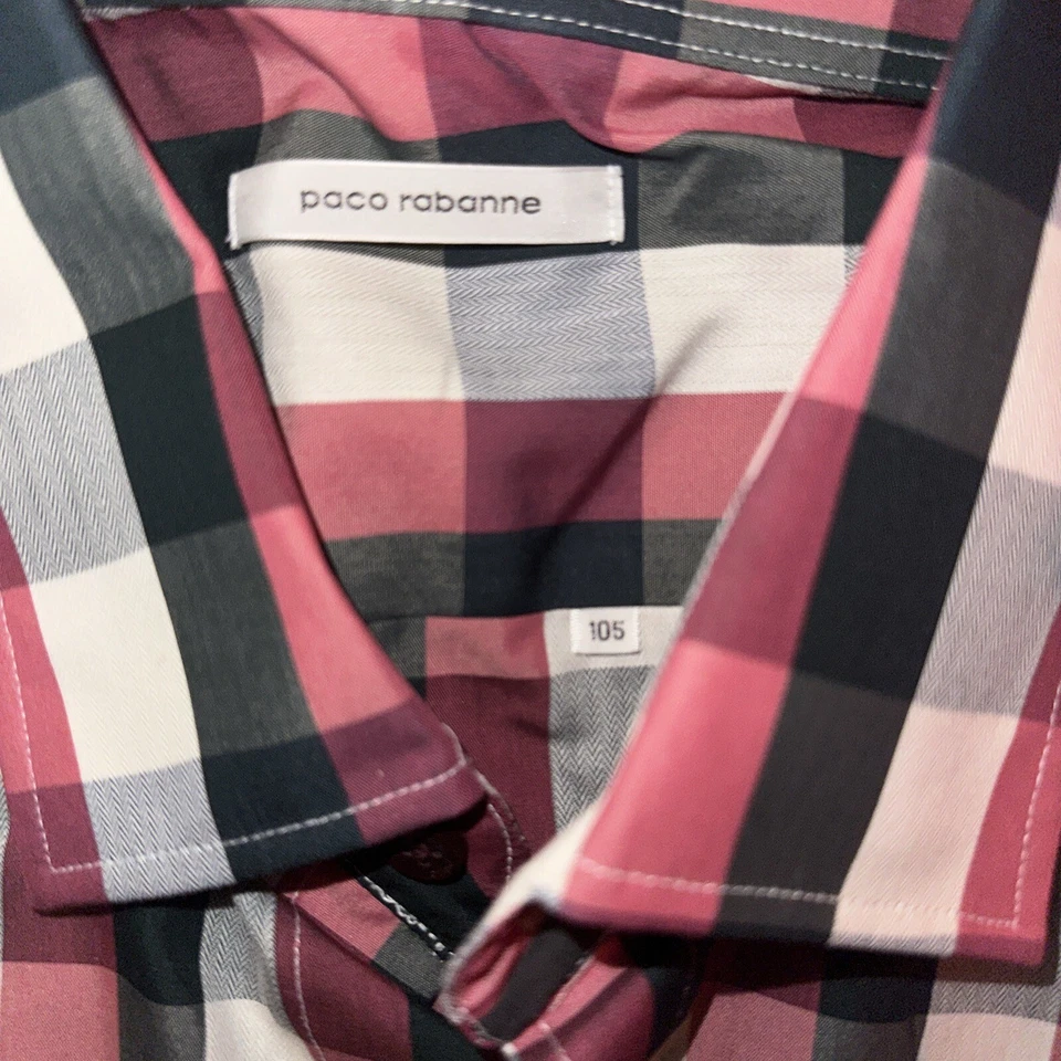 Paco Rabanne Slim Fit Shirt Short Sleeve Men Plaid Button Up Size 105 Large - Image 4 of 4