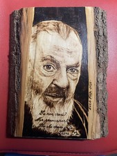 Ritratto Pirografato Su Legno Di Tiglio Di Padre Pio