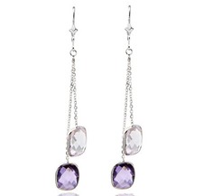 14K White Gold Dangle Earrings with Lavender and Purple Amethyst Gemstones