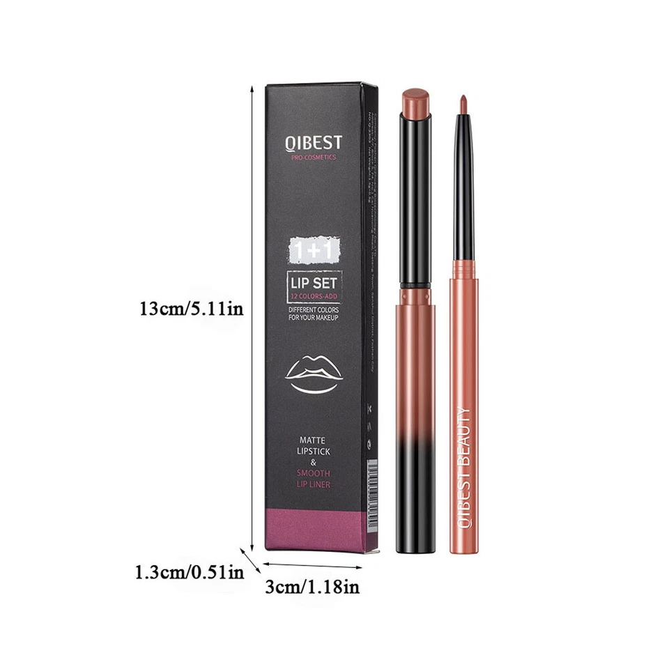 Lip Liner Lipgloss Set Waterproof Matte Liquid Lipstick Pencil Long Lasting - Image 2 of 4