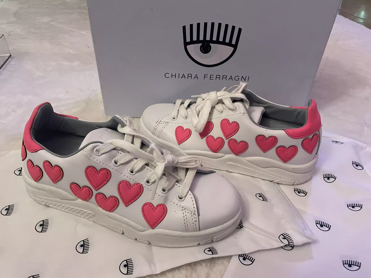 Chiara Ferragni Pink hearts shoes sneakers Size 36 Italy NIB Rare |