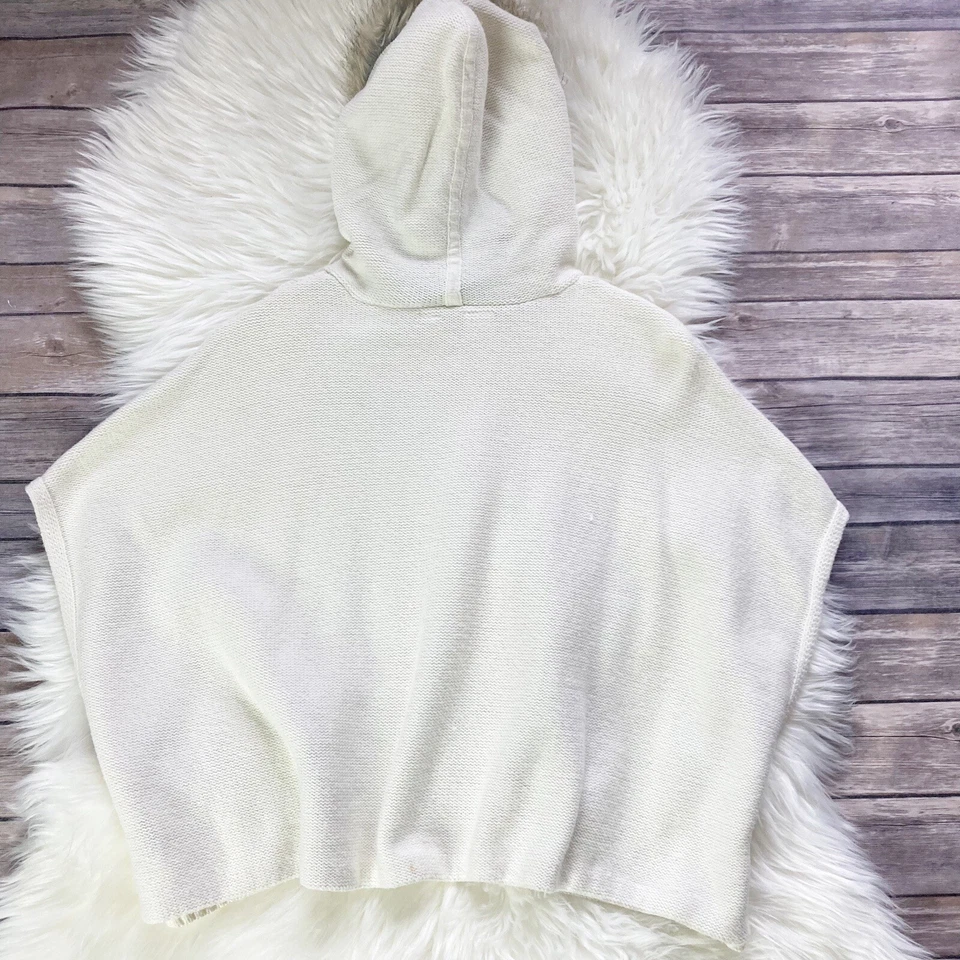 Gap Faux Fur Hooded Cable Knit Poncho Cream Girl Size 8-9. - Image 4 of 4