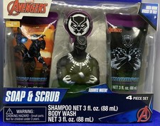 Marvel Avengers Black Panther Kids Soap Scrub Bath Shampoo Body Wash Set