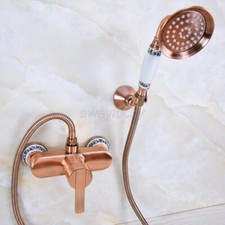 Antique Red Copper Wall Mount Bathroom Shower Faucet Hand Held Shower Spray