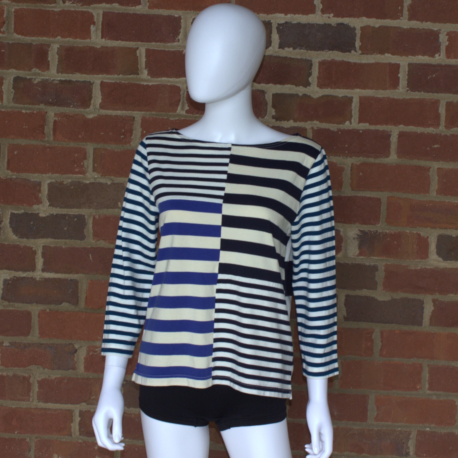 J. Crew | Patchwork Striped 3/4 Sleeve Shirt | Bl… - image 1