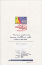 Mexico 2000 Sc 2205 Memory of the World Conference Souvenir Page