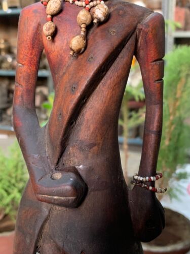 Antique Handcrafted Rare Wooden African Man Sculpture Figurine W/ Beads Ornament - Picture 3 of 16