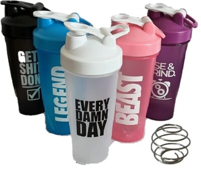 MARKENLOS Protein-Shaker-Becher mit Motivationswort, 600 ml, Drahtball BPA-frei