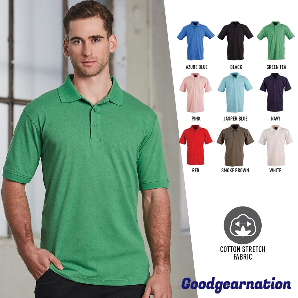 Mens Plain Polo Shirt Stretchy Cotton Solid Colour Comfort Casual Short