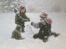 Robert Duncan The First Snowman Boy's Winter Art Print 16 x 12